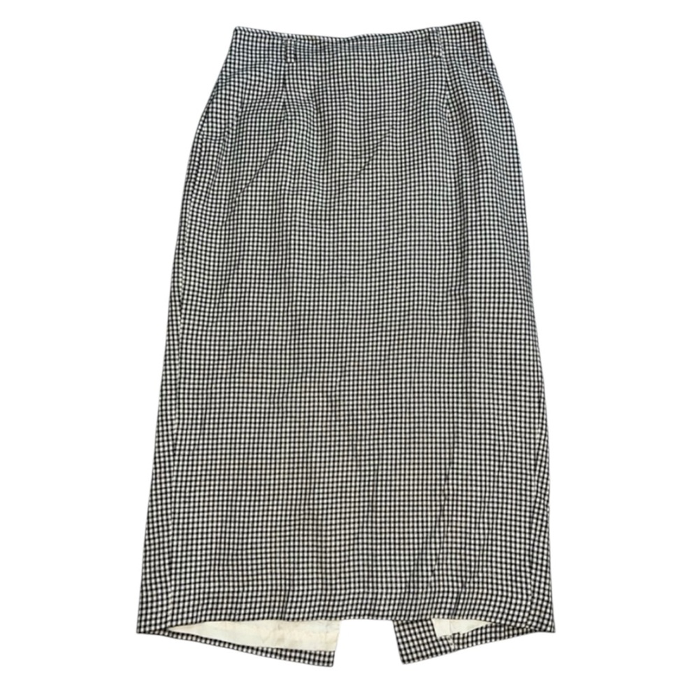 Women's Vintage Silk Blend Gingham Midi Skirt, Size 14